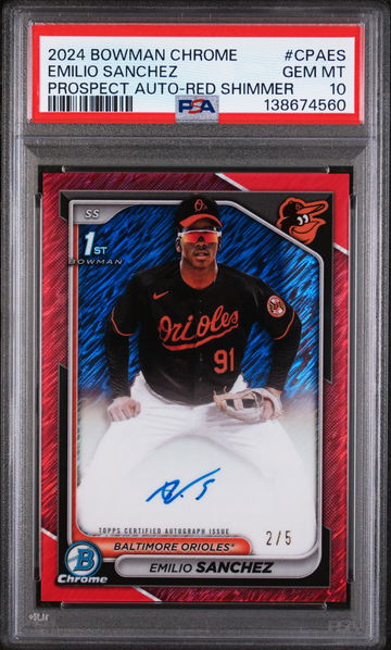 2024 Bowman Chrome Prospect Autographs Red Shimmer Emilio Sanchez #CPAES /5 PSA 10