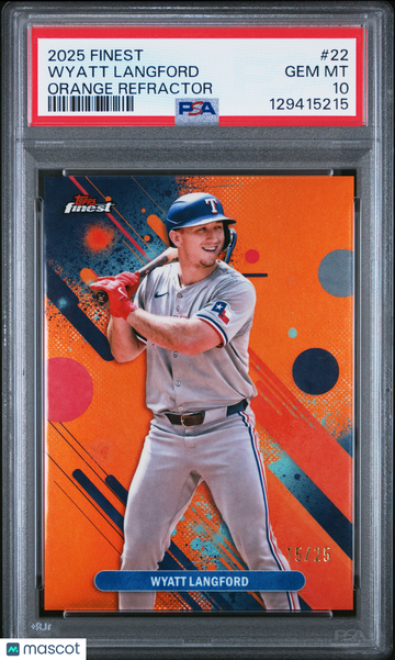 2025 Topps Finest Wyatt Langford #22 Orange Refractor /25 PSA 10