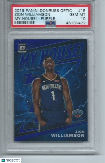 2019 Panini Donruss Optic My House! Zion Williamson #15 Purple PSA 10