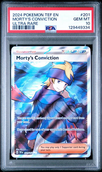 2024 Pokemon Scarlet and Violet Temporal Forces Ultra Rare Morty's Conviction #201 PSA 10