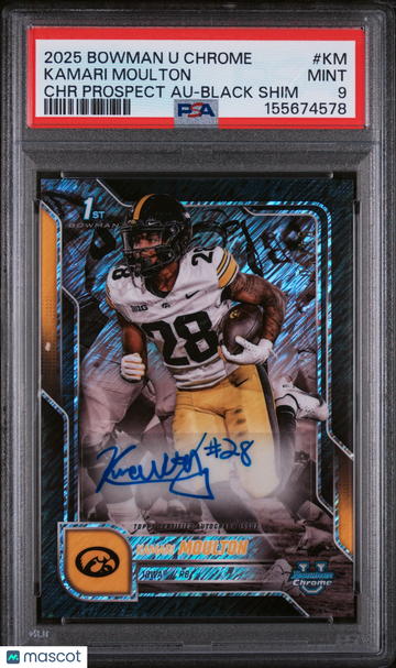 Kamari Moulton 2025 Bowman University Chrome Bowman Chrome Prospect Autographs Auto Black Shim PSA 9