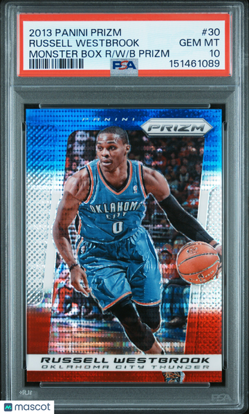2013 Panini Prizm Monster Box Red, White, & Blue Prizm Russell Westbrook #30 PSA 10