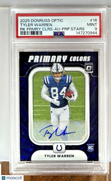 Graded PSA 9 2025 Panini Donruss Optic Rookie Auto Tyler Warren Colts #16 Football Card
