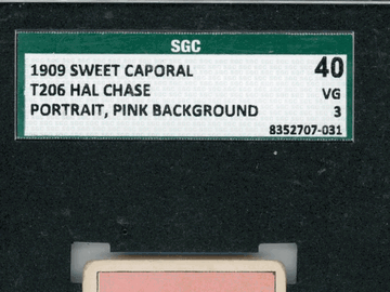 1909 Sweet Caporal (T206) Hal Chase Portrait, Pink Background SGC 3