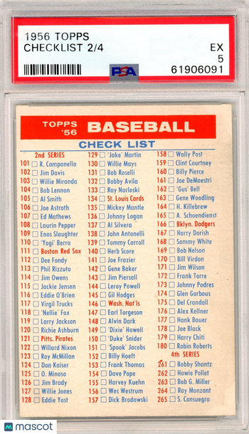 1956 Topps 4 Checklist 2 PSA 5