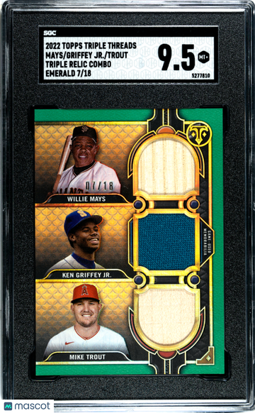 2022 Topps Triple Threads Trout Griffey JR. Mays #RCC-MGT Relic Combo Emerald SGC 9.5