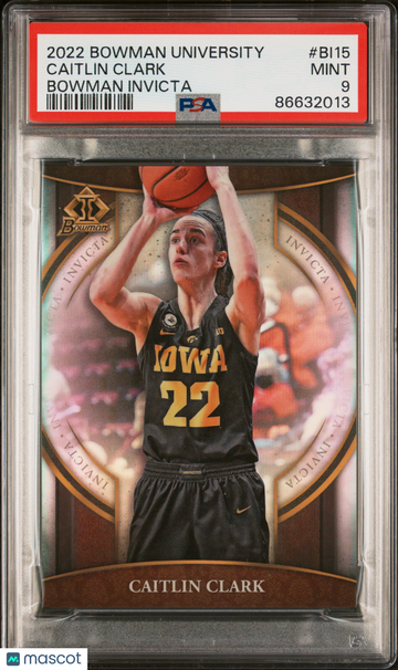 2022 Caitlin Clark Bowman Chrome University Invicta RC Rookie #BI15 PSA 9
