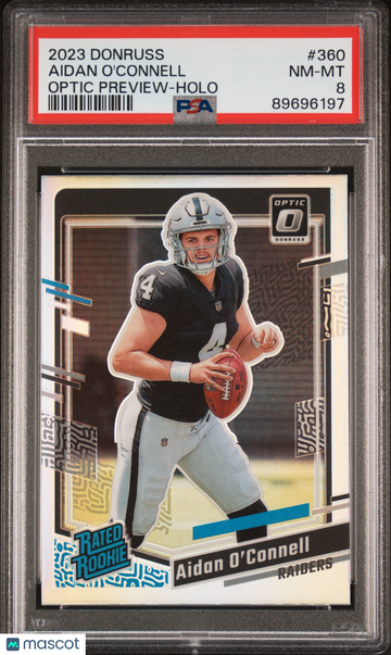 2023 Panini Donruss Aidan O'connell #360 Optic Preview Holo PSA 8