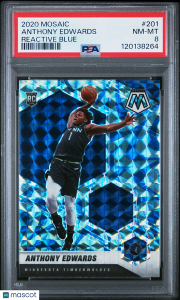 2020-21 Panini Mosaic Anthony Edwards #201 Reactive Blue RC Rookie PSA 8