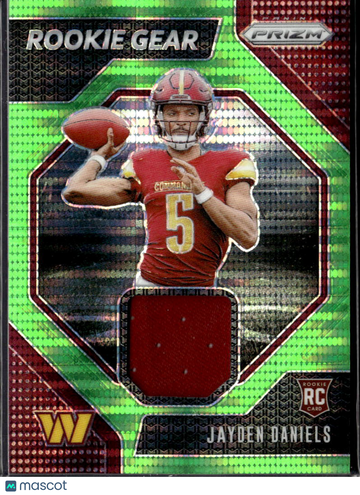 Jayden Daniels 2024 Panini Prizm Rookie Gear Rookie Gear RC Memorabilia Green Washington Commanders