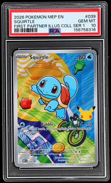 2026 Pokemon Mega Evolution Black Star Promo Squirtle First Partner Illustration Collection PSA 10