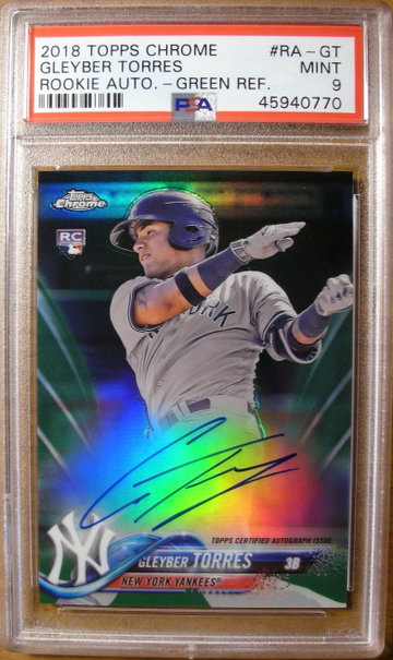 Gleyber Torres 2018 Topps Chrome Green Refractor Auto /99 PSA 9