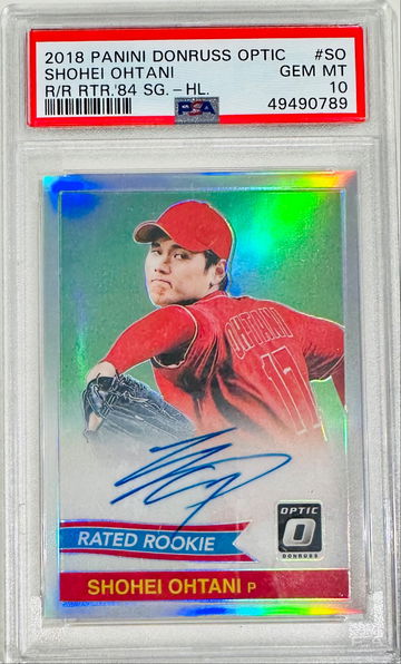 2018 Donruss Optic Shohei Ohtani Rated Rookie On Card Auto Retro '84 Holo PSA 10 POP 1