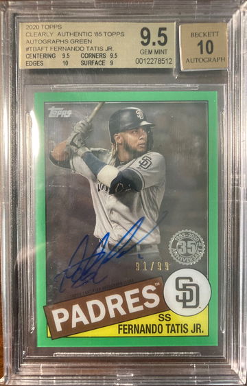 2020 Topps Clearly Authentic Fernando Tatis Jr Green BGS 9.5 Auto 10