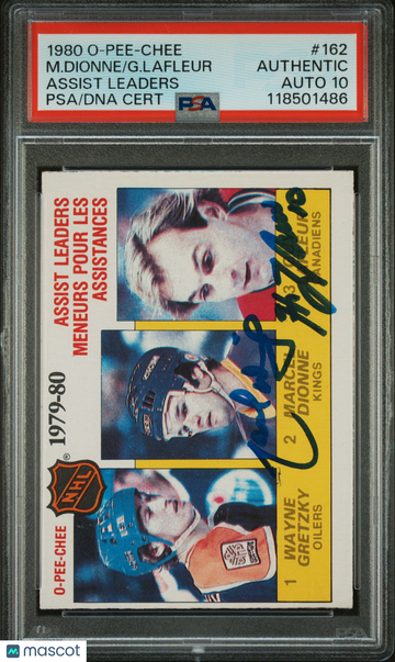 1980-81 O-Pee-Chee Marcel Dionne Guy Lafleur #162 Assist Leaders PSA A Auto 10
