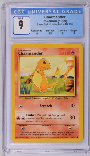 1999 Pokemon #46/102 Charmander Base Set - Unlimited CGC 9