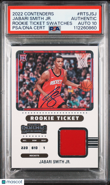 2022 Panini Contenders Rookie Ticket Swatches Jabari Smith JR. #RTSJSJ PSA A Auto 10
