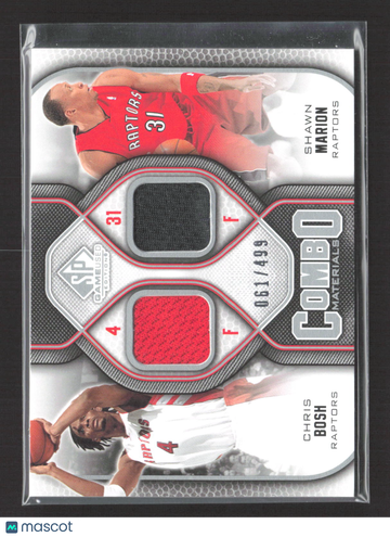 2009 Upper Deck SP Game Used Combo Materials Chris Bosh Shawn Marion #CM-CS 061/499 Dual Jersey Patch Game-Used Memorabi