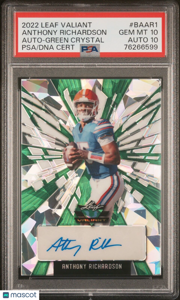 2022 Leaf Valiant Anthony Richardson #BA-AR1 Green Crystal Rookie PSA 10 Leaf Auto 10