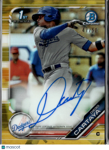 Diego Cartaya 2019 Bowman Chrome 1st Bowman Auto Gold Refractor /50 Los Angeles Dodgers