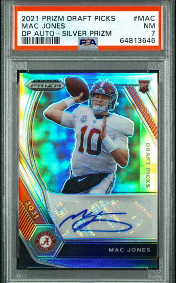 2021 Panini Prizm Draft Mac Jones Silver Prizm Rookie Auto SP PSA 7 NM Alabama