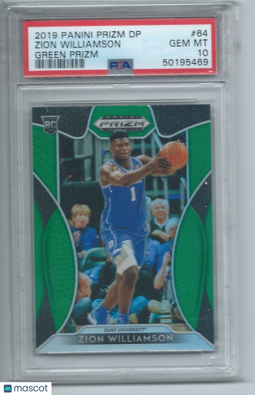 2019 Panini Prizm Draft Picks Zion Williamson #64 Green PSA 10