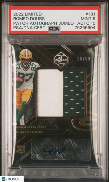2022 Panini Limited Romeo Doubs #181 Patch Autograph Jumbo Patch Rookie PSA 9 Panini Authentic Auto 10