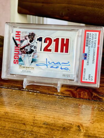 Juan Soto Game Used Triple Relic Auto /15 1st Year 2019 Luminaries PSA 9 POP 1