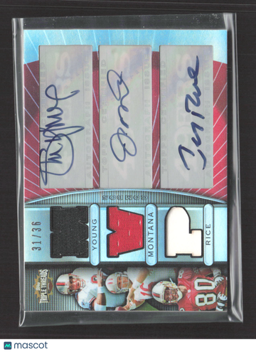 2007 Topps Triple Threads Joe Montana Steve Young Jerry Rice #TTRCA-4 /36 Autograph Triple Relic