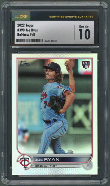  2022 Topps Series 2 Joe Ryan RC #390 Rainbow Foil CSG Gem Mint 10 - Twins