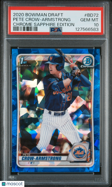 2020 Bowman Draft Chrome Sapphire Edition Pete Crow-Armstrong #BD72 PSA 10