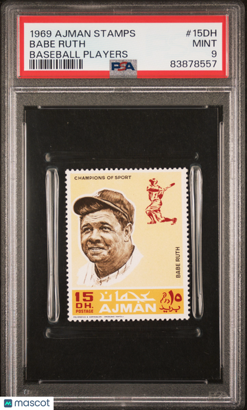 1969 Ajman Stamps Babe Ruth #15DH Baseball Players PSA 9