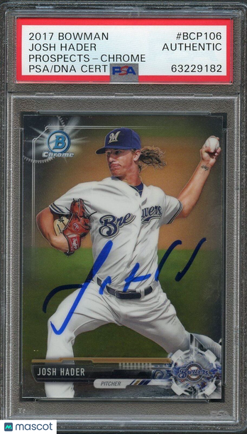 2017 Bowman Prospects Josh Hader #BCP106 Prospects Chrome PSA A Auto A
