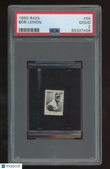 1950 R423 Bob Lemon #59 Orange Back PSA 2