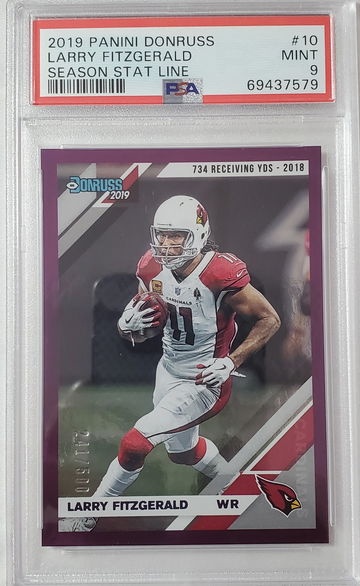 Larry Fitzgerald 2019 donruss season Stat line purple sp /500 psa 9