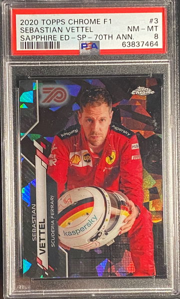 2020 Topps Chrome Sapphire Sebastian Vettel IV Image Variation SP 70th Anniversary /70 Ferrari PSA 8