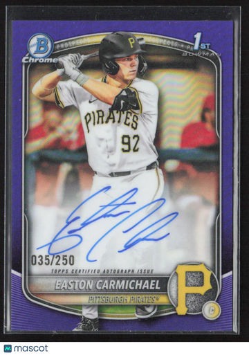 2025 Bowman Chrome Easton Carmichael Autographed Trading Card Purple Refractor /250 1st Bowman Pirates MLB