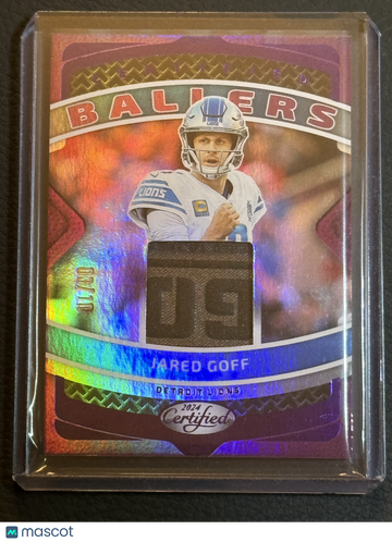 2024 Panini Certified Ballers Jared Goff #CBM-JGF Purple /10 Short Print Tag Patch