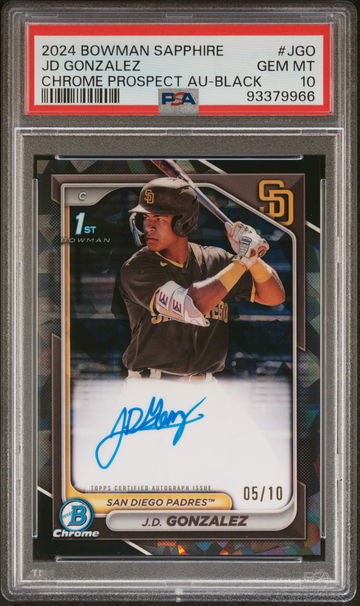 2024 Bowman Sapphire Black JD Gonzalez #JGO Auto /10 PSA 10