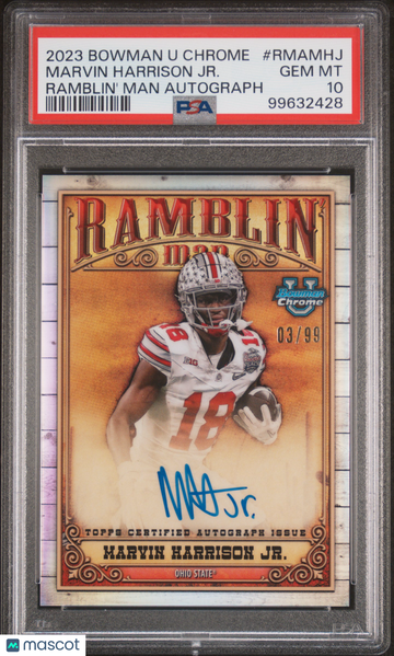 2023 Bowman University Chrome Ramblin' Man Autographs Marvin Harrison JR. #RMAMHJ /99 PSA 10