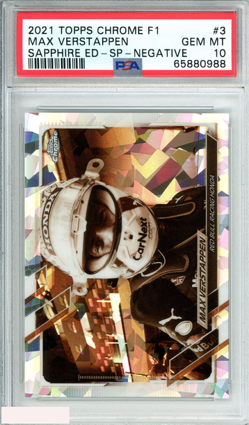 2021 TOPPS CHROME F1 MAX VERSTAPPEN#3 SAPPHIRE ED-SP-NEG 56 OF 100 PSA 10 GEM MT