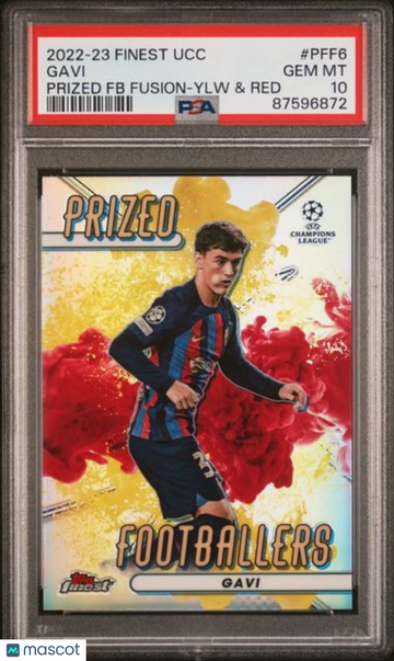 2022-23 Topps Finest UEFA Club Competitions Prized Footballers Fusion Gavi #PFF6 FB Ylw & Red PSA 10