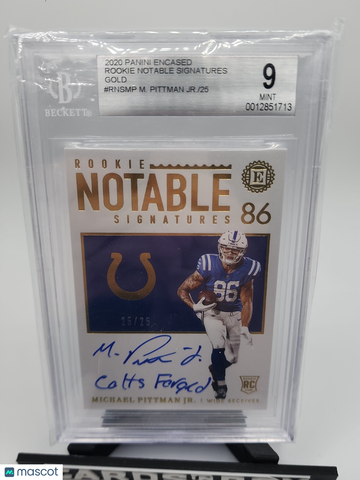 Graded 2020 Panini Encased Gold Rookie Auto #RNS-MP Michael Pittman Jr Colts BCCG 9 Football Card