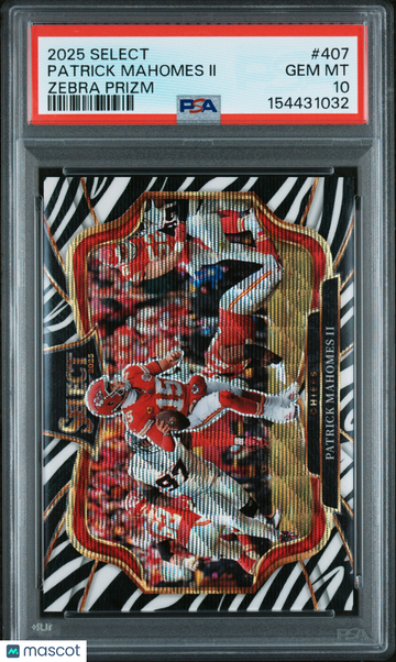 2025 Panini Select Patrick Mahomes II #407 Zebra Prizm PSA 10