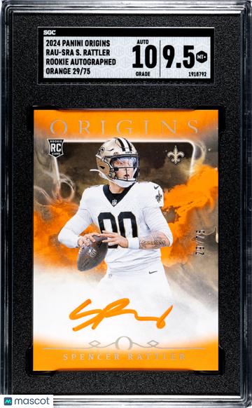 2024 Panini Origins Spencer Rattler #RAU-SRA Rookie Autograph Orange SGC 9.5 Auto 10