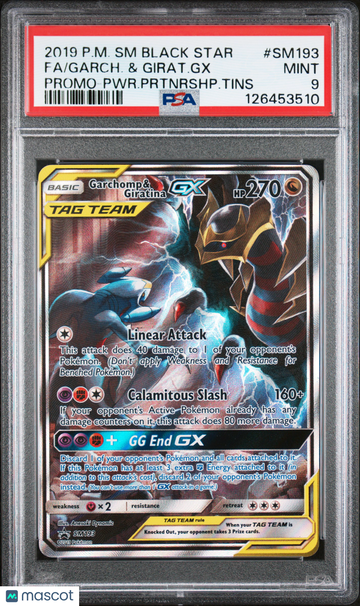 2019 Pokemon SM Black Star Promo Garch. & Girat. GX Fa Promo-PWR.Prtnrshp.Tins PSA 9 #SM193