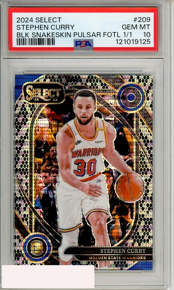 2024 PANINI SELECT STEPHEN CURRY #209 BLACK SNAKESKIN PULSAR FOTL 1 OF 1 PSA 10