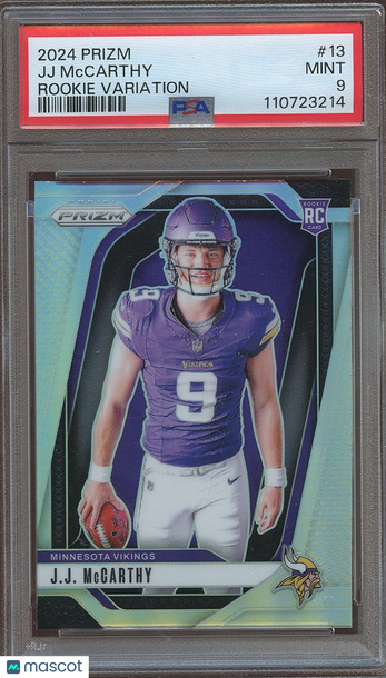 2024 Panini Prizm J.J. McCarthy #13 Silver Prizm Parallel/Variety Rookie Insert PSA 9