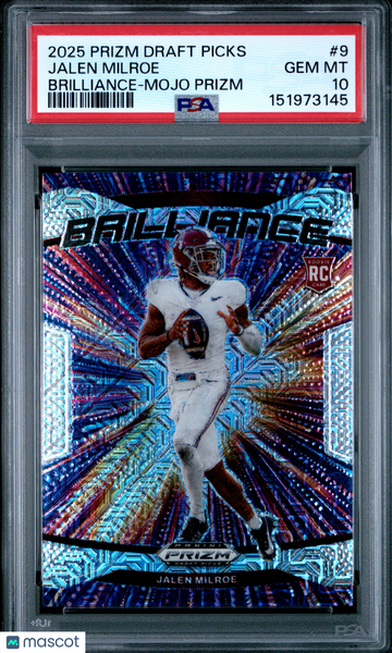 2025 Panini Prizm Draft Picks Brilliance Jalen Milroe #9 Mojo PSA 10