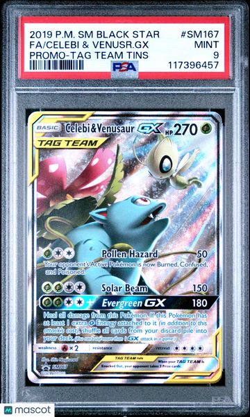 2019 Pokemon SM Black Star Promo Celebi & Venusr. GX Fa Promo-TAG Team Tins PSA 9 #SM167